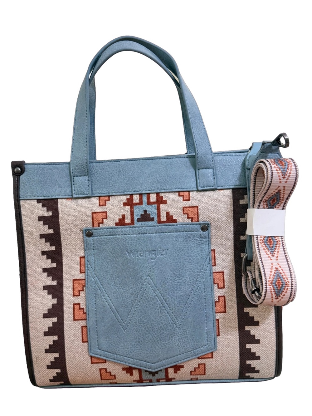 Wrangler Blue Aztec Canvas Tote Bag